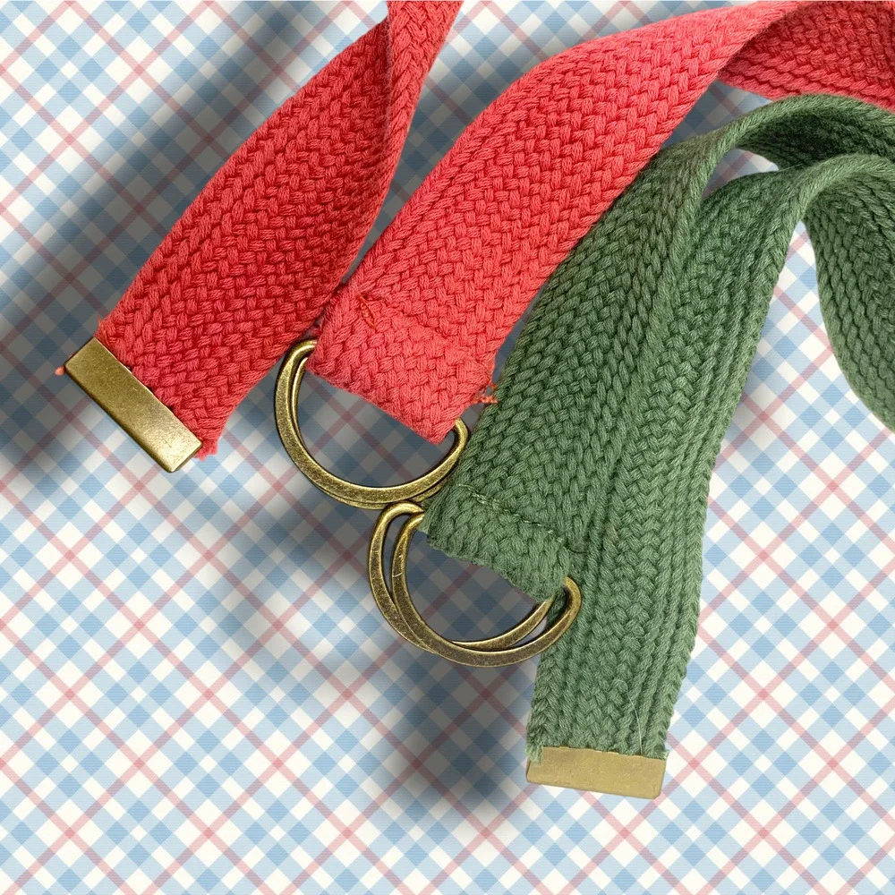 Lot 2 x Vintage 1980's Soft Knit D Ring Camping Belts Pink Green Preppy 38